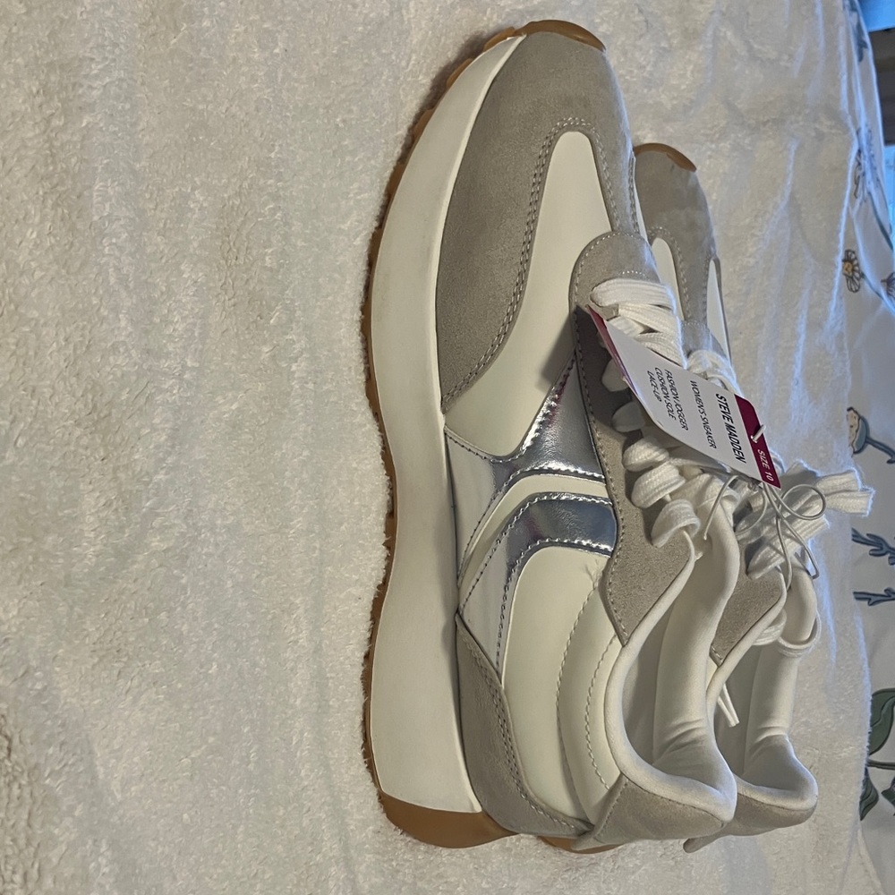 Steve Madden White and Gray Sneakers with Silver Details